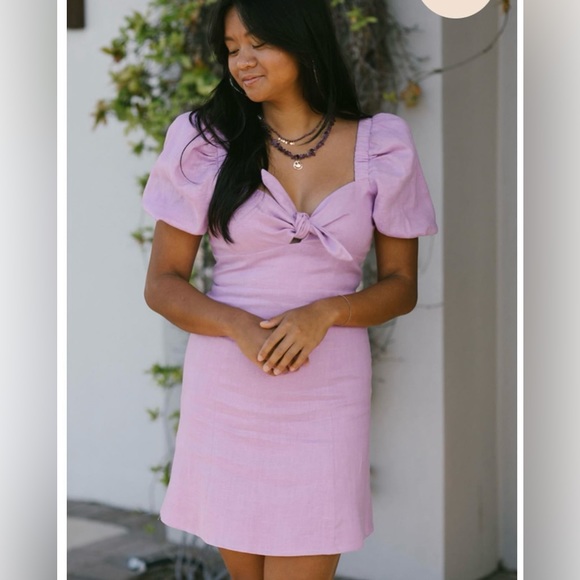 NWT Emerson Fry Amy Puff Sleeve Large Lavender Linen Dress - Picture 1 of 5